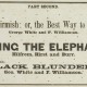 Picture shows a close-up of a section of text from an 1863 playbill. Text reads from top to bottom: Part Second [next line].Overture, ---Orchestra. [next line]Comic Song,--- P. Williamson. [next line] Guitar Dnet [sic], ---Marion Brothers. Slight Skirmish: or, the Best Way to Settle It. [next line] George White and P. Williamson. [next line] Ethiopian Jig, - - - J. H. Barleur. [next line] Pathetic Ballad, - - - Billy Rose. [next line]. Seeing the Elephant, [next line] Hilfrem, Hirst and Burr. [next line] Comic Song - - - Ed Shaw [next line] Essence of Old Virginia, - - - J. H. Barluer [next line] [image of pointed finger] Black Blunders, [image of pointed finger] [next line] Geo. White and P. Williamson. [next line] Song and Dance, - - - Ed. Shaw [next line] Overture, - - - Orchestra. Text is surrounded by a rectangular-shaped border composed of two parallel black lines, one thick and one thin. [End of description]